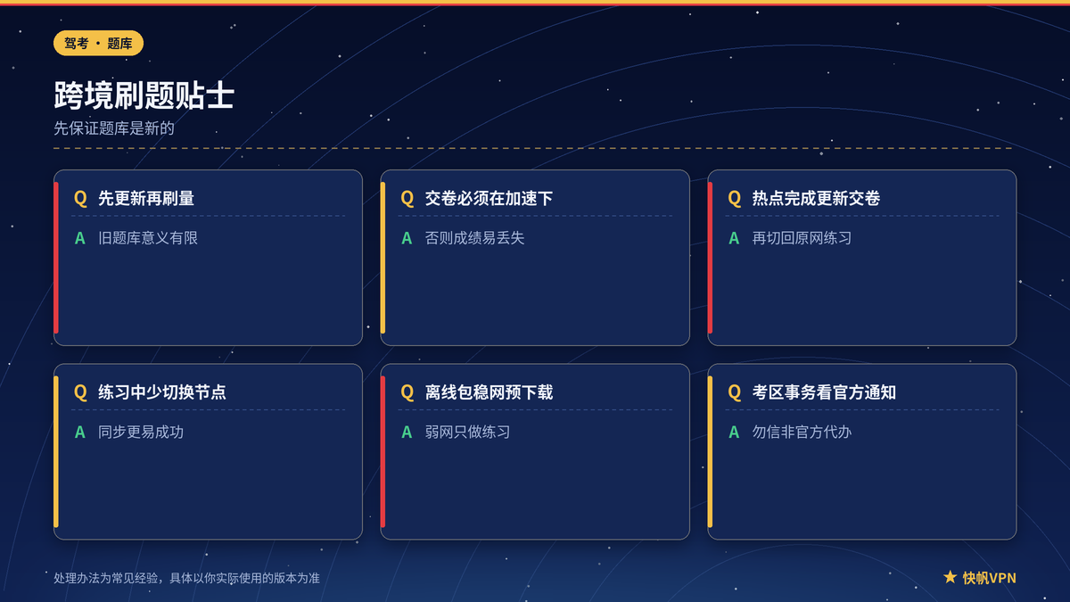 快帆VPN下驾考宝典练习与考区事务提示