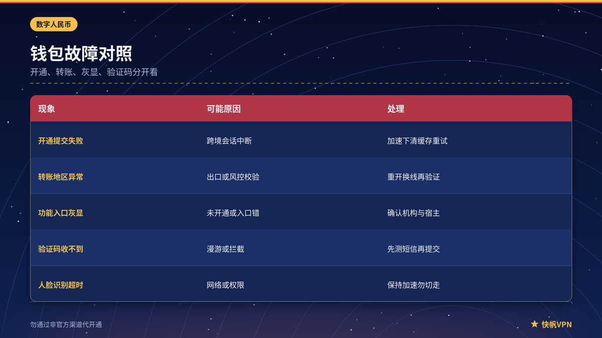数字人民币开通失败与转账地区异常对照