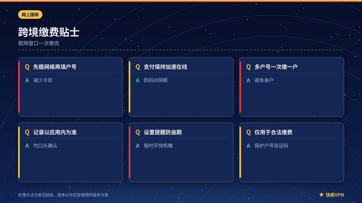 快帆VPN下电费缴费提醒与户号保密提示