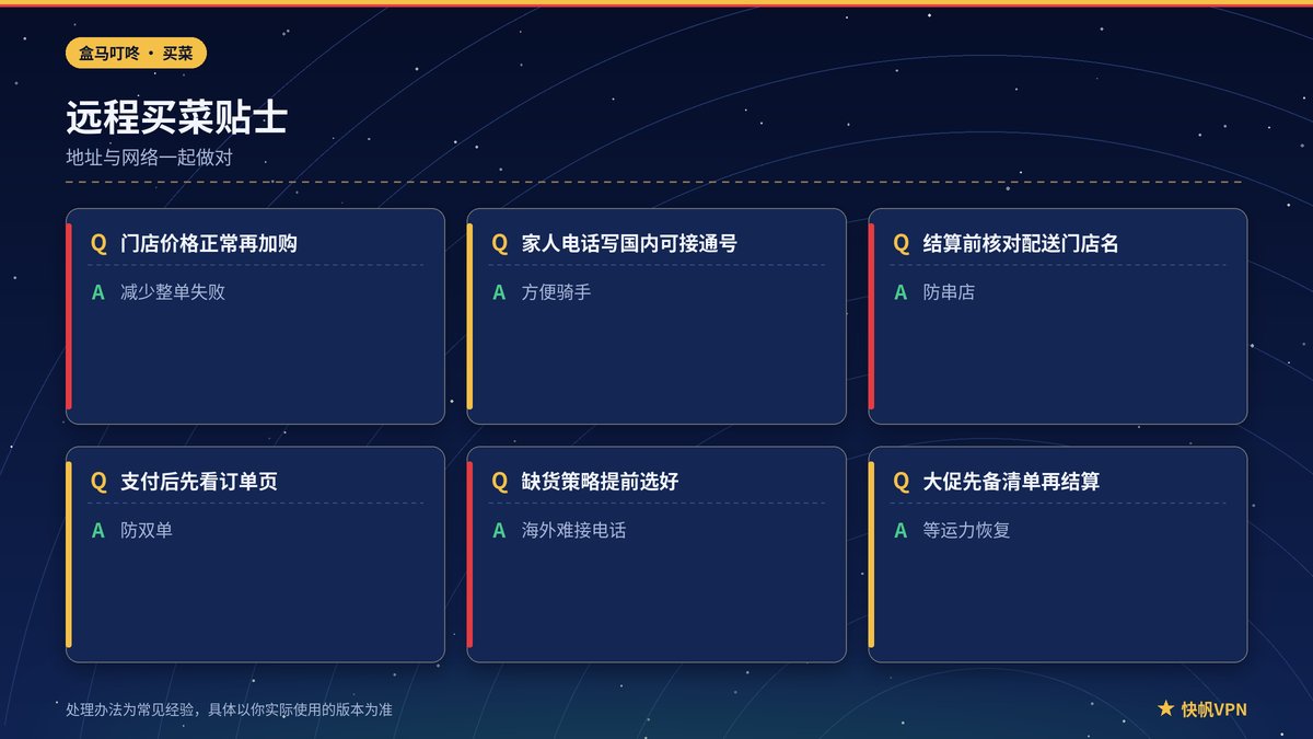 快帆VPN下盒马叮咚缺货支付与平台区分提示