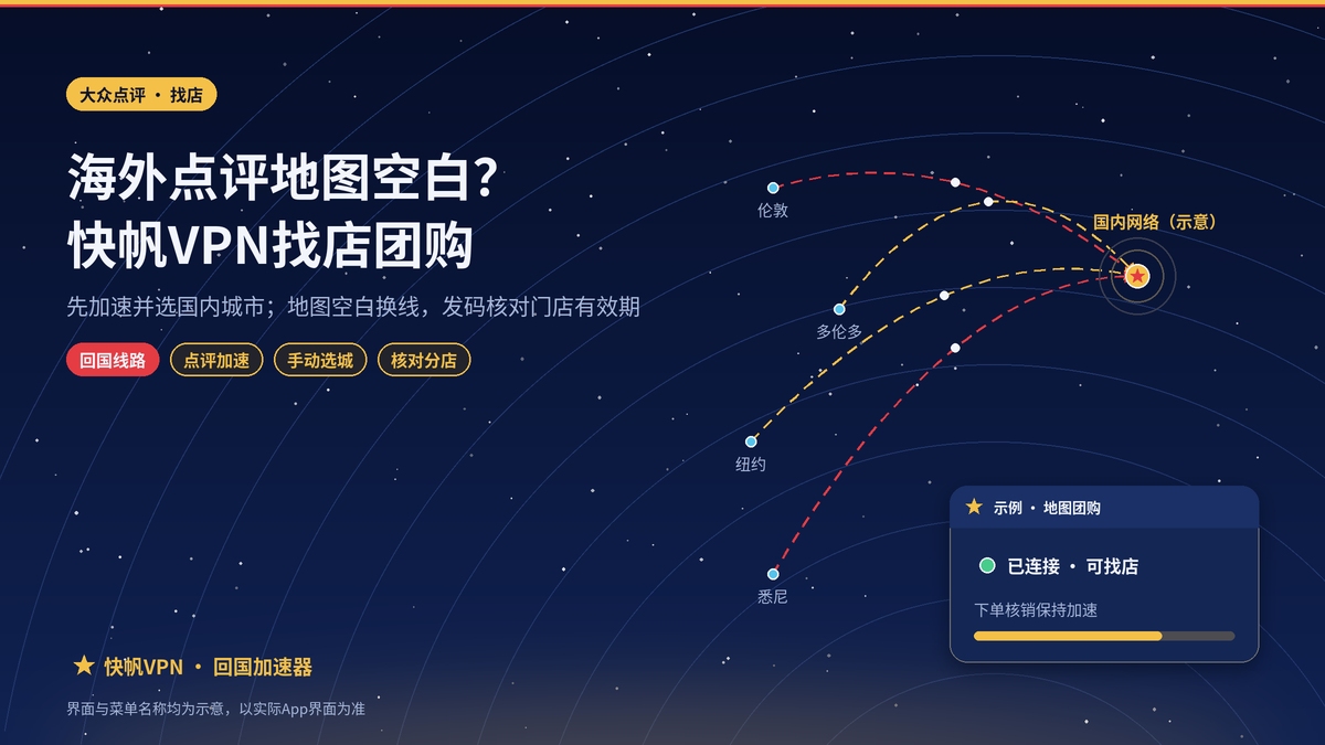 海外用快帆VPN用大众点评找店、团购：地图空白和订单核销异常的处理